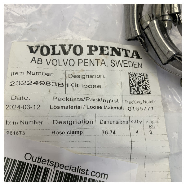 Volvo Penta 23224983B1 Set di 4 fascette stringitubo marine - hardware per yacht 