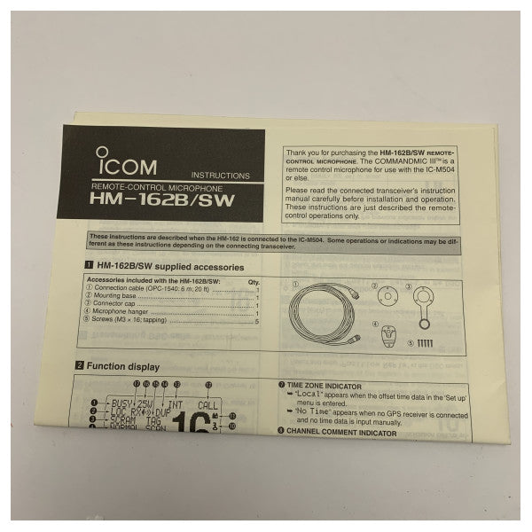 Microfono di controllo remoto Icom HM-162B IPX8 impermeabile per comunicazioni marine