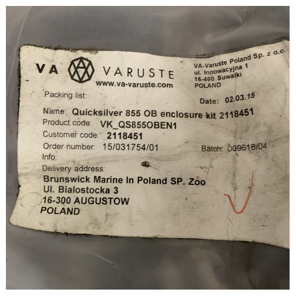 Quicksilver Activ 855 Weekend aft cockpit black enclosure kit - VK_QS855OBEN1