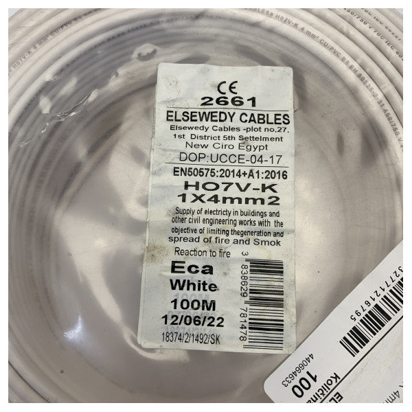 H07V-K 4mm² Flexible Electrical Cable 450/750V White - Marine Grade Wiring 