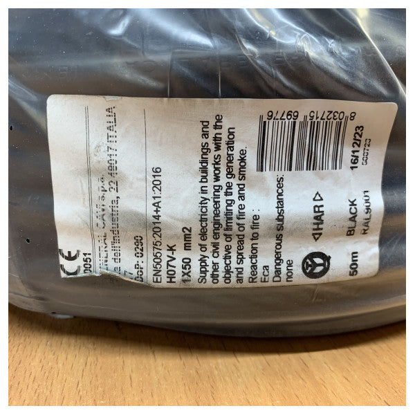 H07V-K 50mm² flexibel enkelledare marin elkraftkabel - svart 1 m 