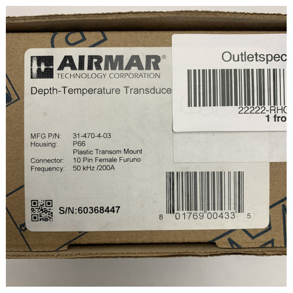 Airmar P66DT Depth and Temperature Transducer 600W 50/200kHz for Marine Use