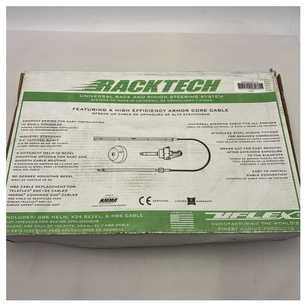 UFLEX Racktech 19ft Stainless Steel Marine Rack & Pinion Steering Cable System for Waterski Boats & Stern Drives