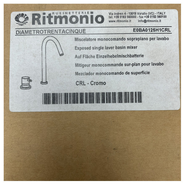 Ritmonio 125H1 CRL Exposed Basin Mixer with Chrome Finish Single Liver