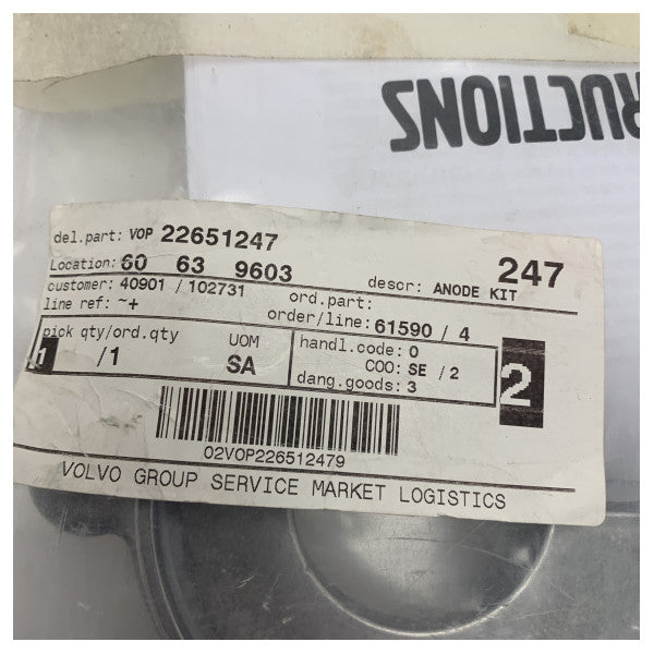 Volvo Penta Magnesium Anode Kit för korrosionsskydd av marinmotorer - 22651247