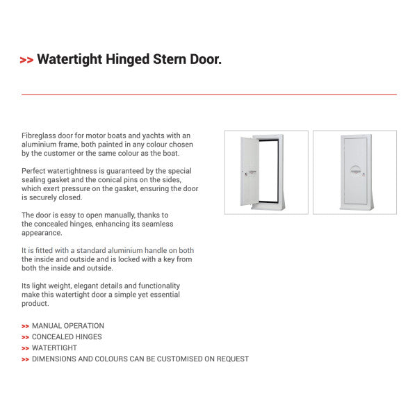 NEMO watertight hinged stainless steel aft door in white, measuring L183 x W65 cm - 228115.