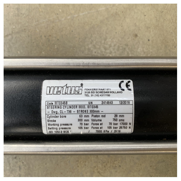 Cylindre de direction hydraulique marin Vetus S 300 mm - 750 cc - 3335 nm - MT0345B 