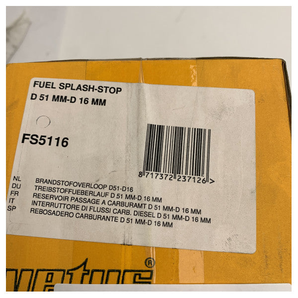 Vetus Marine Fuel Splash-Stop 51mm with Return FS5116 - Spill Prevention 