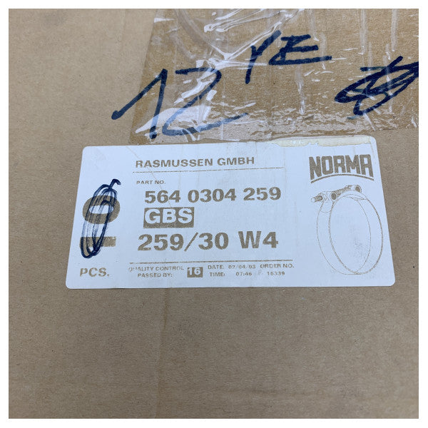 Σφιγκτήρας σωλήνα θαλάσσης Norma από ανοξείδωτο χάλυβα 259mm x 30mm - 564 0304 259 