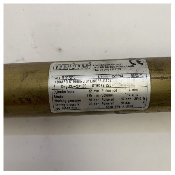 Siłownik hydrauliczny Vetus MTC7210 do silników łodzi stacjonarnych, średnica 22 mm, skok 225 mm 