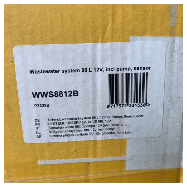 Vetus WWS8812B 88L sort spildevandstank system med pumpe 12V 