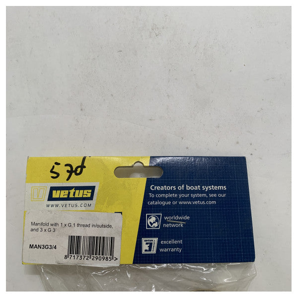 Vetus Brass Marine Manifold 1x G1 auf 3x G3/4 für Wasser- und Kraftstoffsysteme - MAN3G3-4 