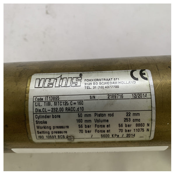 Vetus Brass MTC125 hydraulisk styrecylinder 10 mm S160 mm - 253 cc - 1226 Nm 