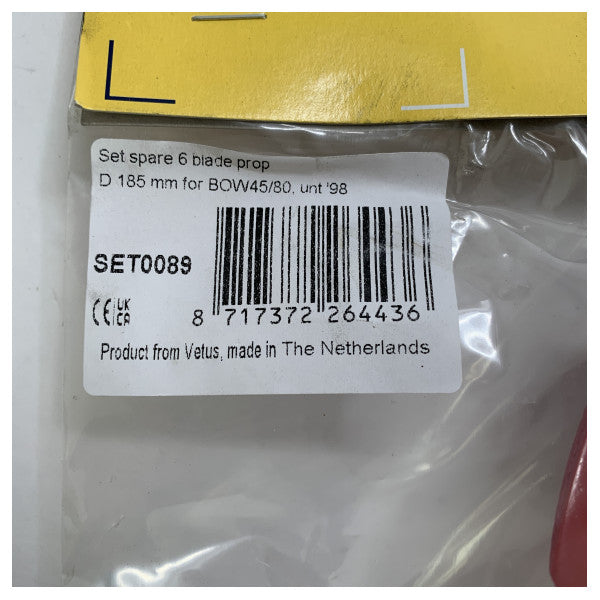 Vetus SET0089 185 mm 6 kanatlı itici pervane 