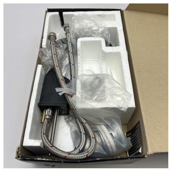 Gessi Rettangolo XL ブラック洗面混合栓スペア 26107.299 ステンレススチールフレキシブルホース付