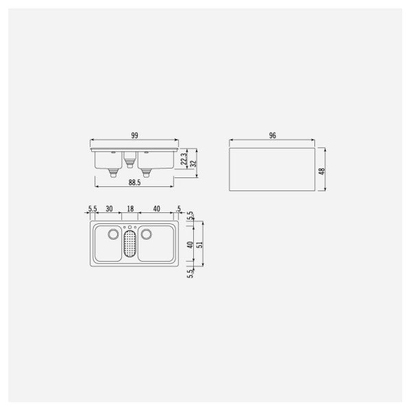 Alpex Inox 50/98 2V1B-E Double évier 900 mm