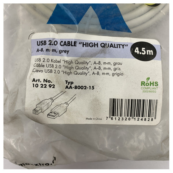 Maxxtro Deniz Elektroniği için Dayanıklı 4,5 m USB 2.0 A-B Kablo - Suya Dayanıklı ve Güvenilir Veri Aktarımı