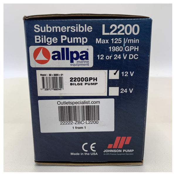 Johnson L2200 2200 GPH Bilpump 12V-66-32-2200-01