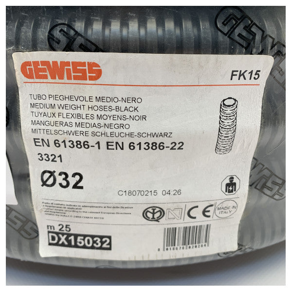 Gewiss Conduit de câble marin flexible de haute qualité - 32mm noir, résistant aux UV et à l'eau salée, rouleau de 25m
