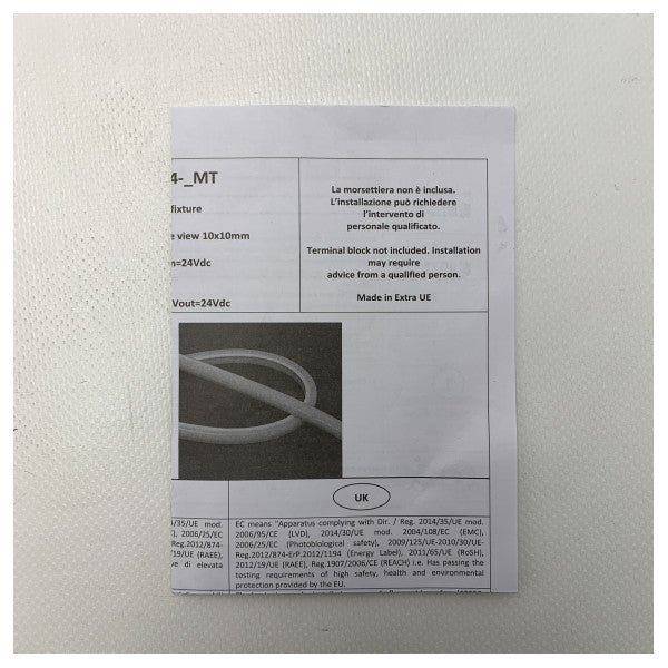 BCM LED-belysningsarmatur NeonFlex set fra oven og fra siden 10x10mm 24v - 3404/00G4-2MT