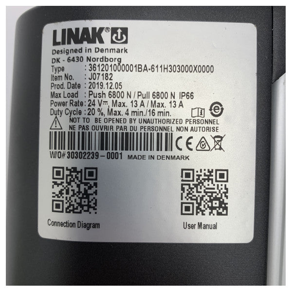 Ηλεκτρικός γραμμικός ενεργοποιητής Linak 24V - 6800N Αδιάβροχο IP66, ανθεκτικό περίβλημα αλουμινίου - J07182