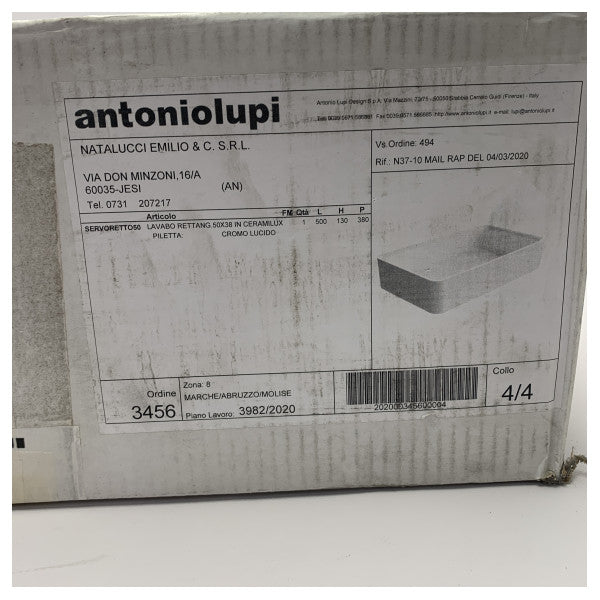 Antonio Lupi Servoretto50 rectangular washbasin Ceramilux 50 x 38 x 13