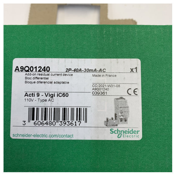 Schneider Electric RCCB 2-Pole 40A 30mA Type AC 110V Residual Current Circuit Breaker 