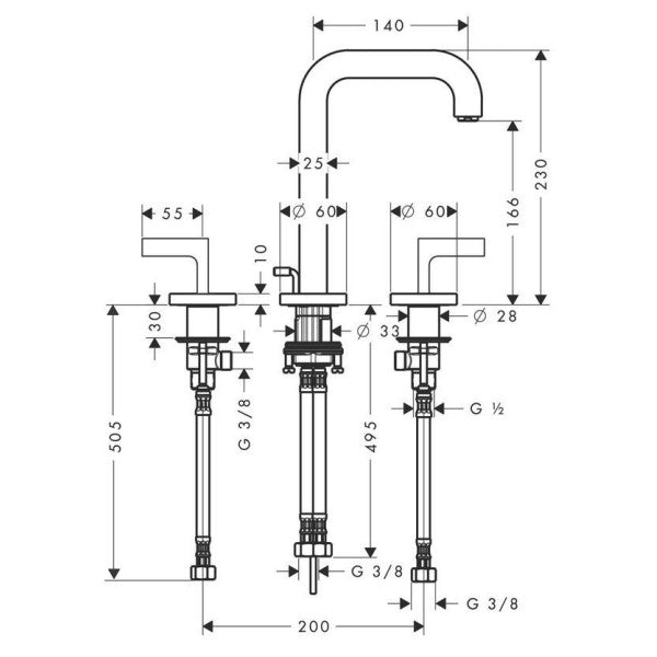 Hansgrohe Axor 3 -Loch Citterio Basin Mixer Chrom 170 - 39135000