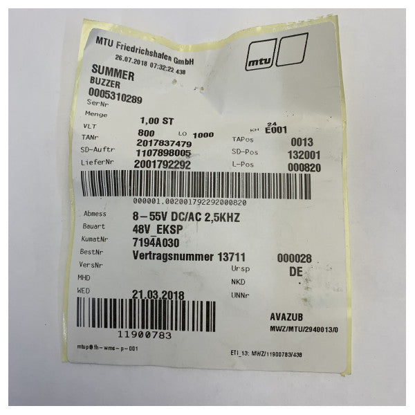 MTU 0005310289 جرس مناسب لمحركات البحرية 