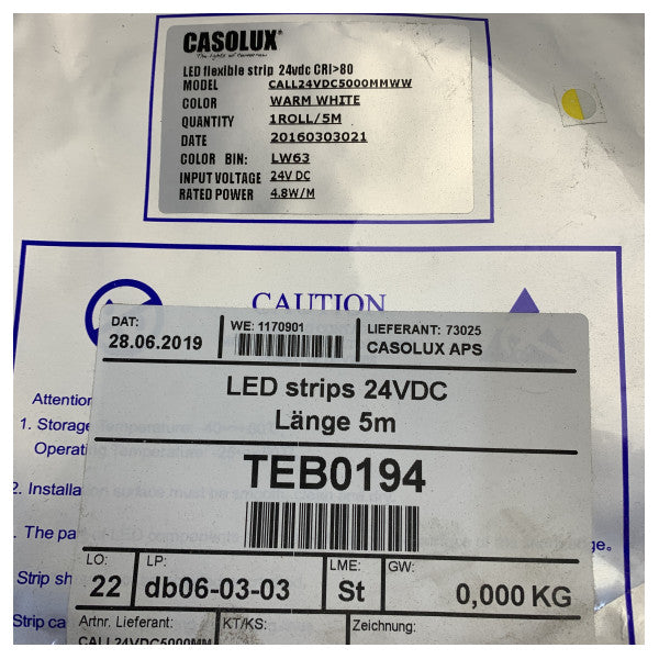 Casolux 24V Marine LED Strip 5m Warm White - CALL24VDC5000MM 