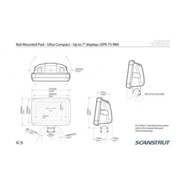 Scanstrut Spr 75 RM 7 Inch Rail Mounted Navpod