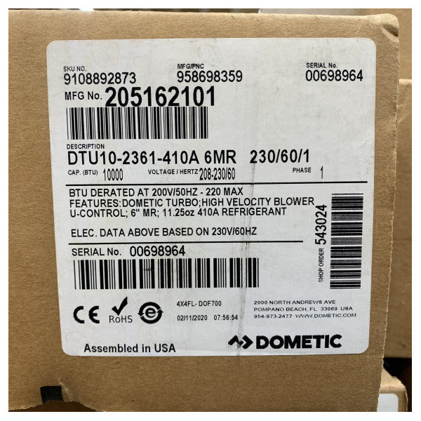 Dometic DTU10 10.000 BTU frittstående klimaanlegg 230V / 60 Hz 