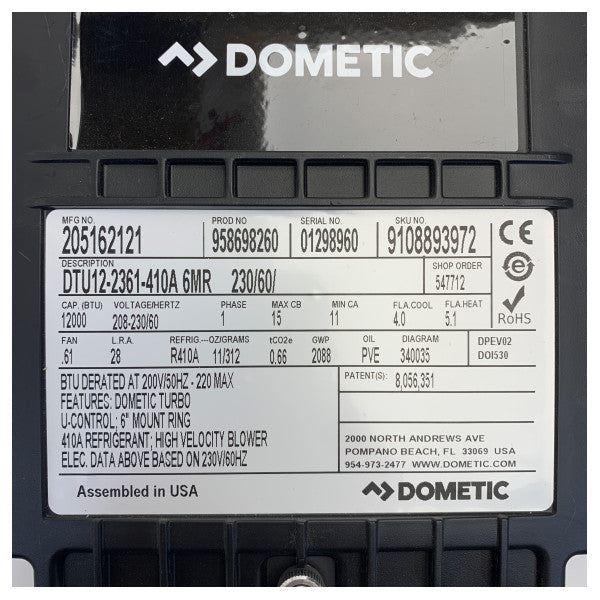 Dometic DTU12 12.000 BTU Stående Marine Aircon Enhet 230V / 60 HZ 
