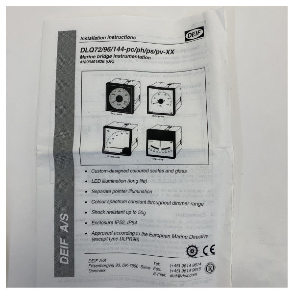 DEIF Marine Rudder Angle Indicator għal Vapuri - 45 grad - DLQ144 