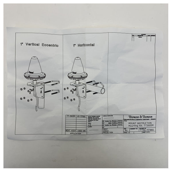 Kit de montagem de antena marítima Thrane & Thrane TT-3005H para mastros de 1 a 1,5 polegadas 