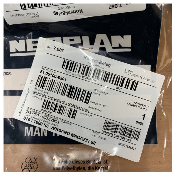 Marco UP6 / 16406013 / MAN 51.05100-6301 Olieændring - Overførselspumpe 24V 