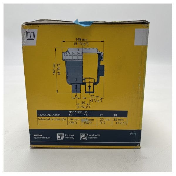 Vetus Odour Filter for Diesel and Wastewater Tanks with Carbon Block Technology - NSF16 (Filtre à odeurs pour réservoirs de diesel et d'eaux usées avec technologie de bloc de carbone)