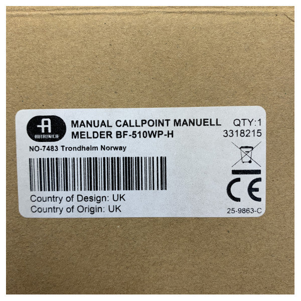 Autronica Manual Call Point IP52 5V 116-BF-510WP-H