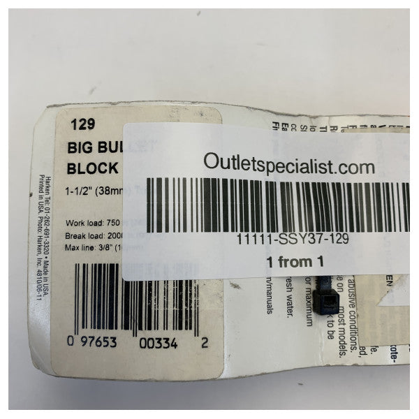 Harken 129 38 mm Triple Big Bullet Block i rustfritt stål 