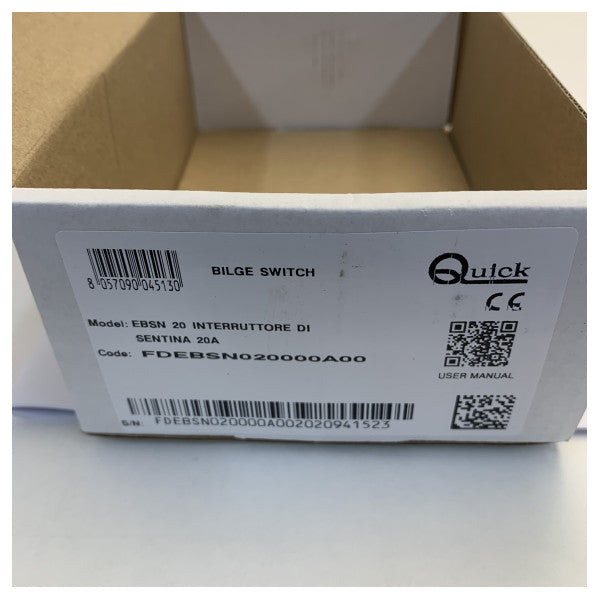 Interruptor de Bomba de Porão Elétrica EBSN20 Rápido Preto 20A 