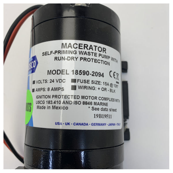 Jabsco 18590-2094 Black Water Self Priming Macerator Pump 24V 