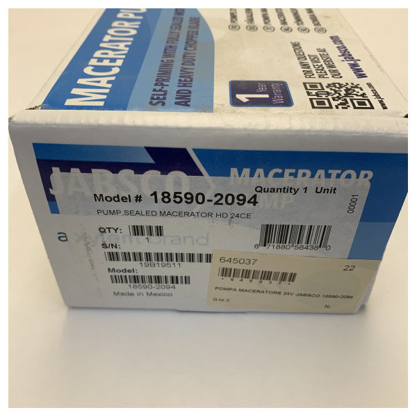 Jabsco 18590-2094 Black Water Self Priming Macerator Pump 24V 