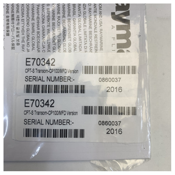 Raymarine E70342 CPT-S DT TM CP100 монтажен дълбочинен трансдюсер за трансом 