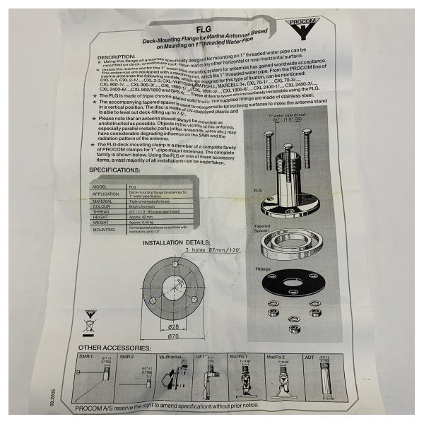 Procom FLG Στήριγμα Τοποθέτησης σε Deck από Ανοξείδωτο Χάλυβα 1 Ίντσα 