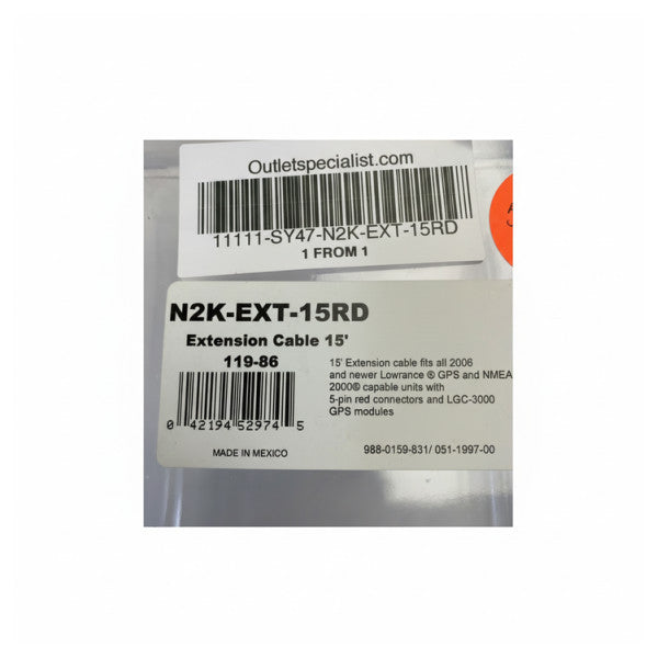 Lowrance N2K-EXT-15RD NMEA 2000 Backbone Extension Cable - 4.5m 15ft 