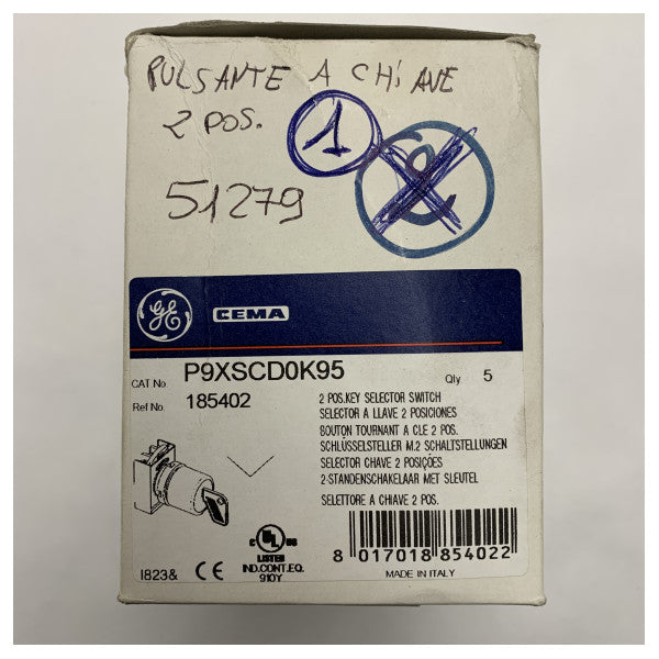 General Electric Sélecteur à clé 95, 2 positions - P9XSCD0K95