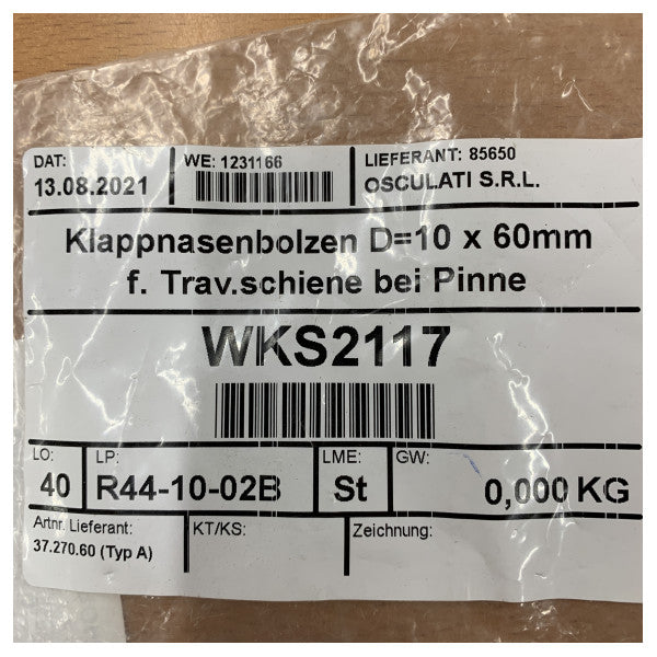 Osculati Drop Nose Pin Edelstahl 60 mm D10 mm - 37.270.60 