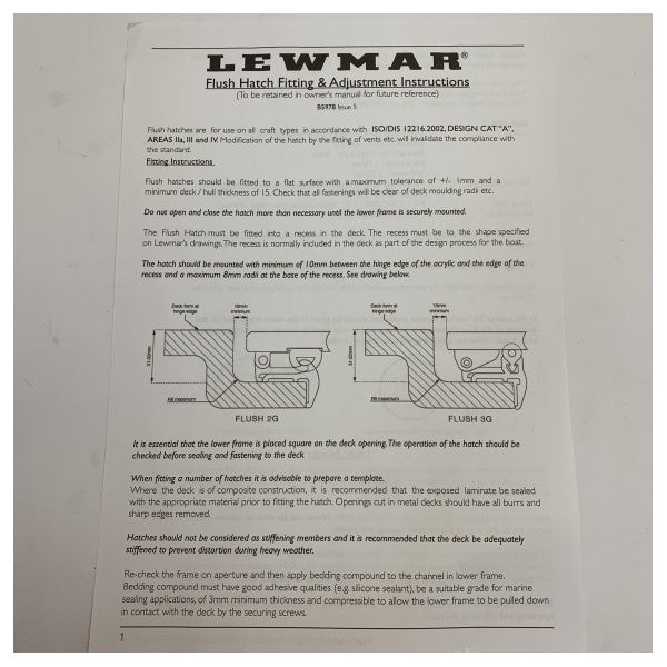Escotilla de acceso y escape Lewmar Flush 2G Tamaño 44 442 x 442 - 399441976 
