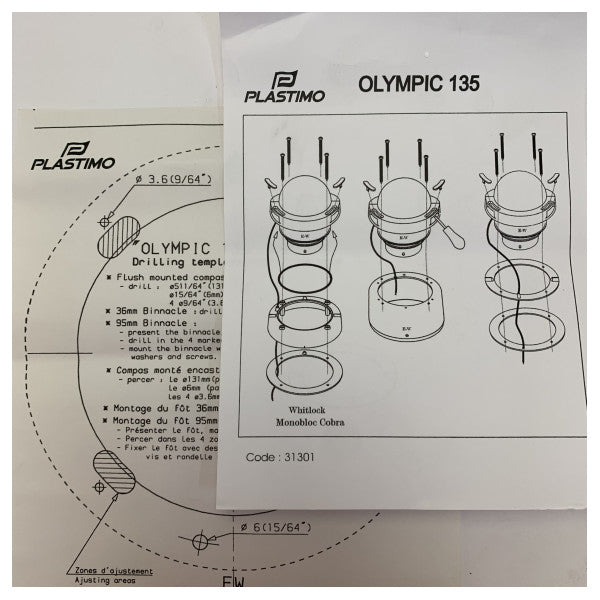 Plastimo Olympic 135 Flüssigkeitskompass mit schwarzem Zifferblatt 12/24V - 19346 