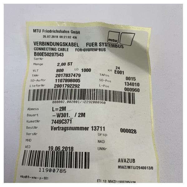 MTU B00E50207543 Systembussanslutningskabel 